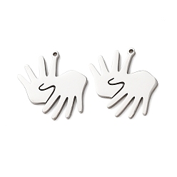 Нержавеющая Сталь Цвет 304 подвески из нержавеющей стали, рука об руку очарование, цвет нержавеющей стали, 21x22x1 мм, отверстие : 1.2 мм