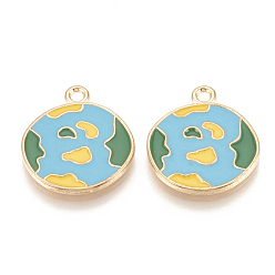 Bleu Ciel Pendentifs en émail , sans cadmium et sans plomb, terre, or et de lumière, bleu ciel, 22x20x2mm, Trou: 2mm