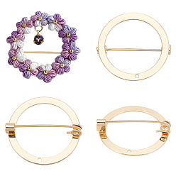 Light Gold 4шт. латунные основы для броши, пончик с дыркой, золотой свет, 28.5x1 мм, отверстие : 1.4 мм, штифты : 0.9 мм