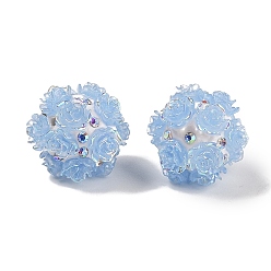 Васильковый Бусины из полимерной глины ручной работы со стразами и рельефной акриловой розой, для телефонных цепей, кукольные брелоки и украшения для сумок, васильковый, 19.5~23.5 мм, отверстие : 1.8 мм