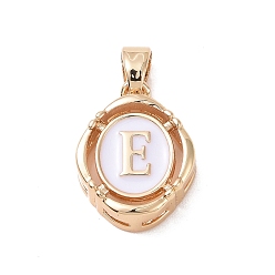 Letter E 304 aus Stahl-Email-Anhänger, Oval mit Buchstaben, golden, weiß, letter.e, 15.5x11.5x4 mm, Bohrung: 4.5x2.5 mm