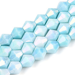 Небесно-голубой Антикоррозийные гальванические стеклянные бусины, имитация драгоценных камней, двухконусные, с покрытием AB цвета, граненые, два тона, голубой, 7.5~8x7~8 мм, отверстие : 1~1.2 мм, около 48~49 шт / нитка, 14.76~15.16'' (37.5~38.5 см)