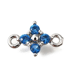 Платина Звенья из латуни, микропаве, синие кубические циркония, без кадмия, без никеля и без свинца, цветок, платина, 7.5x11x2.5 мм, отверстие : 1.2 мм