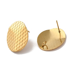 Золотой Ионное покрытие (ip) 304 детали серег из нержавеющей стали, с вертикальной петлей, текстурированный овал, золотые, 20x16 мм, отверстие : 2.5 мм, штифты : 0.7 мм