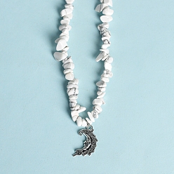 Howlite Natural Howlite Necklaces, with Alloy Charms, Moon Face, 14.57 inch(37cm)