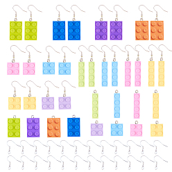 Mixed Color DIY Dangle Earring Making Kits, Plastic Building Blocks Pendants and Platinum Plated Brass Earring Hooks, Mixed Color, Earring Hooks: 19mm, Pin: 0.7mm, 24pcs/set