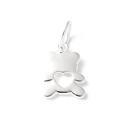 Серебро 925 подвески в виде полого сердца из стерлингового серебра, с прыжковых колец, серебряные, 9.5x7x1 мм, отверстие : 3.5 мм