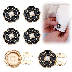 Черный 6 шт. запонки из сплава цветочной смолы, пряжки для шалей и накидок, для аксессуаров для одежды, золотые, чёрные, 20x10.5 мм, отверстие : 4 мм