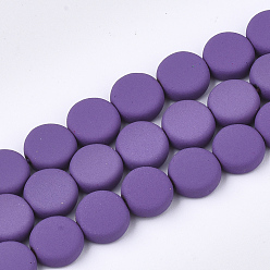 Dark Orchid Spray Painted Non-magnetic Synthetic Hematite Beads Strands, Flat Round, Dark Orchid, 8x3mm, Hole: 1mm, about 48pcs/strand, 15.7 inch
