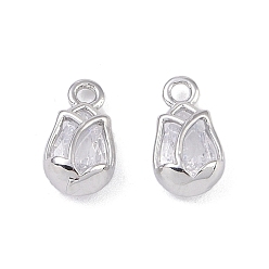 Echt platiniert Messing mit Glasanhängern, Blumencharme, Echt platiniert, 10x5x3 mm, Bohrung: 1 mm