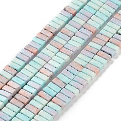 Couleur Mélangete Brins de perles d'agate alashan arc-en-ciel naturel, teint, 2-trou, rectangle, couleur mixte, 3x6.5x3mm, Trou: 0.8mm, Environ 124 pcs/chapelet, 15.94 pouce (40.5 cm)