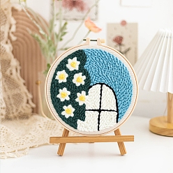 Небесно-голубой Наборы для вышивки цветочных узоров своими руками для начинающих, включая ткань для вышивания, пяльцы и пряжу, игольчатая ручка, инструкция, голубой, 20 см