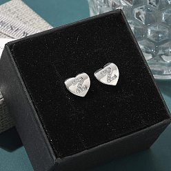 Letter Z Серьги-пусеты из латуни с микропаве и прозрачным фианитом, сердце, Письмо Z, 8.5x9.5 мм