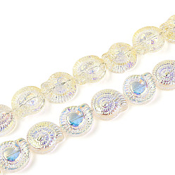 Светло-желтый Гальванизируйте прозрачное стекло бисер нитей, форма спиральной оболочки, с половиным покрытием, с покрытием AB цвета, светло-желтый, 12.5~13x11.5~12x5 мм, отверстие : 0.9~1 мм, около 50 шт / нитка, 24.80 дюйм (63 см)