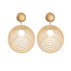 Золотой 304 из нержавеющей стали полые плоские круглые серьги болтаться шпилька, золотые, 60x40 мм