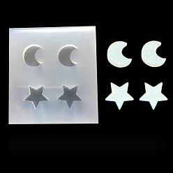 White Food Grade Silicone Molds, Resin Casting Molds, For UV Resin, Epoxy Resin Jewelry Making, Square with Moon and Star, White, 52x49x5mm, Inner Diameter: 12~13x7~12mm