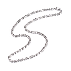 Stainless Steel Color Non-Tarnish 304 Stainless Steel Curb Chains Necklace for Men Women, Stainless Steel Color, 17.72 inch(45cm)