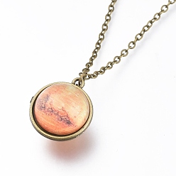 Planet Ожерелье из стекла, с тросовыми цепями из сплава и застежками-клешнями, без кадмия и без свинца, круглые, античная бронза, марс узор, 20.07 дюйм (51 см), подвески: 24x21x19 мм