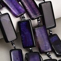 Indigo Natural Dragon Veins Agate Beads Strands, Dyed & Heated, Rectangle, Indigo, 38~40x19.5~20.5x6~7mm, Hole: 3mm, about 8pcs/strand, 15.55~15.75''(39.5~40cm)