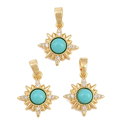 Turquoise Brass Micro Pave Clear Cubic Zirconia with Synthetic Turquoise Pendants, Star Charms, Real 18K Gold Plated, Turquoise, 14.5x13x4.5mm, Hole: 5x3mm