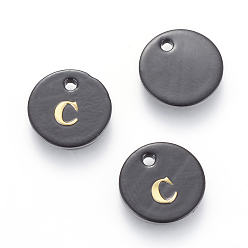 Letter C Süßwasserschalencharme, mit Goldblockschrift, gefärbt, Flachrund, Schwarz, letter.c, 11x1.5 mm, Bohrung: 1.5 mm