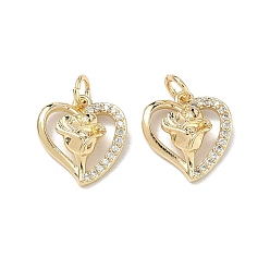 Сердце Латунные микро проложить кубического циркония подвески, , стойки покрытие, долговечный, без кадмия и без свинца, сердце, 14x13x4.5 мм, отверстие : 3 мм