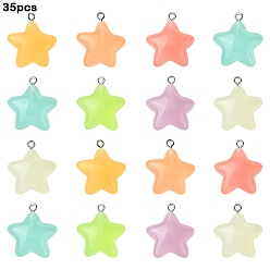 (52) Непрозрачная лаванда 7 цветные светящиеся подвески из прозрачной смолы, звезды прелести, светится в темноте, из нержавеющей стали с цветным покрытием 304 петли из нержавеющей стали, разноцветные, 25x23x8.5 мм, отверстие : 1.8 мм, 35 шт / комплект