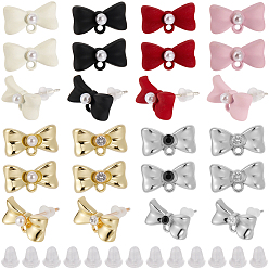 (52) Непрозрачная лаванда 32 шт. 8 стили краска-спрей сплав серьги-гвоздики фурнитура, с бусинами из искусственного жемчуга и 925 серебряными булавками, бантом, разноцветные, 8x14 мм, отверстие : 1.4 мм, штифты : 11.5x0.8 мм