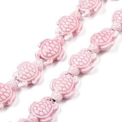 Pink Бусины из фарфора и керамики ручной работы, Famille выросли стиле, черепаха, розовые, 19.5x15x8 мм, отверстие : 1.8 мм, около 17~18 шт / нитка, 11.42~12.24 дюйм (29~31.1 см)