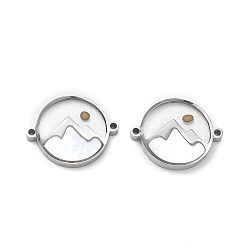 Couleur Acier Inoxydable 304 Pendentifs en acier inoxydable, coquillage naturel et graines de moutarde, maillons plats ronds et de montage, couleur inox, 15x19x3mm, Trou: 1.2mm