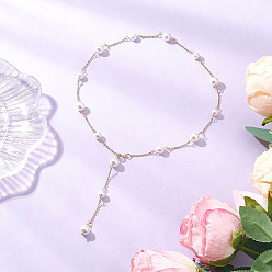 Белый Ожерелья из круглой ракушки и 304 нержавеющей стали ручной работы, золотые, белые, 18.50 дюйм (47 см)