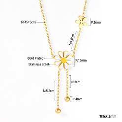 Белый 304 эмалированные нагрудные ожерелья с цветами из нержавеющей стали, золотые, белые, 17.72 дюйм (45 см), Кулон : 67 мм