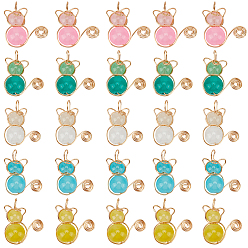 (52) Непрозрачная лаванда 40шт 5 цвета имитация нефрита стеклянные бусины подвески, со светло-золотой медной проволокой, подвески в форме кошки, разноцветные, 20x15~16x8~8.5 мм, отверстие : 2.5 мм, 8 шт / цвет