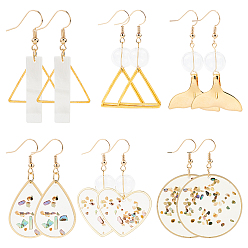 Mixed Color DIY Dangle Earring Making Kits, include Epoxy Resin & Brass & Freshwater Shell Pendants, Brass Linking Rings & Earring Hooks, Glass Globe Beads, Mixed Color