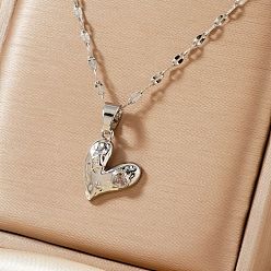 Серебро Модные женские ожерелья с подвеской в форме сердца из латуни с прозрачными кубическими цирконами, украшенные паве, ко Дню святого Валентина, серебряные, 15.75 дюйм (40 см)