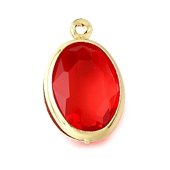 Настоящее золото 18K Стеклянные подвески, овальные, с латунью и прыгающим кольцом, граненые, долговечный, без кадмия и без свинца, стойки покрытие, реальный 18 k позолоченный, 18x11x4.5 мм, отверстие : 1 мм