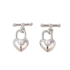 Платина Латуни Переключить застежками, с пластиковым, заблокировать сердца, платина, 13.5x8.5x6.5 мм, бар: 4x11x2.5 mm