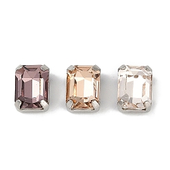 Платина Латунные стеклянные стразы пришивные стразы, граненые, прямоугольные, разноцветные, платина, 8x6x6 мм, отверстие : 1 мм