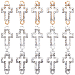 (52) Непрозрачная лаванда 30 шт. 3 цвета сплава, кристаллы и стразы, подвески-коннекторы, религия пустые перекрестные ссылки, разноцветные, 22x10.5x2 мм, отверстие : 2 мм, 10 шт / цвет