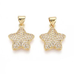 Прозрачный Латунные микро проложить кубического циркония подвески, звезда, реальный 16 k позолоченный, прозрачные, 17x15x3 мм, отверстие : 3~3.5x4~4.5 мм