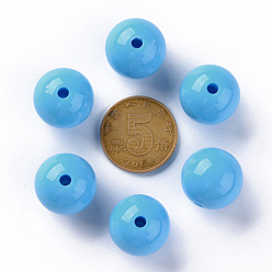 Deep Sky Blue Opaque Acrylic Beads, Round, Deep Sky Blue, 16x15mm, Hole: 2.8mm, about 220pcs/500g