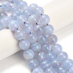 Круглые Натуральный голубой кружевной агат бисер нитей, круглые, класс +, круглые, 10~10.5 мм, отверстие : 0.9 мм, около 38 шт / нитка, 15.20 дюйм (38.6 см)
