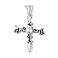 Античное Серебро 304 подвески из нержавеющей стали, крест прелести, с кубического циркония, ручная полировка, античное серебро, 36x27.5x4.5 мм, отверстие : 5x8.5 мм