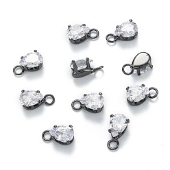 Черный Цвет Металла Латунные прозрачные кубические циркониевые подвески, долговечный, слеза, металлический черный , 9.5x5x4.5 мм, отверстие : 2 мм