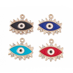 Mixed Color Alloy Rhinestone Pendants, Light Gold, Enamel Style, Evil Eye Charm, Mixed Color, 19x19x1.5mm, Hole: 1.6mm