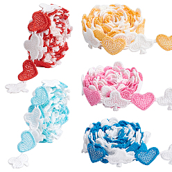 Mixed Color 10 Yards 5 Colors Heart Embroidered Polyester Ribbon, Edge Trim Ribbon, for DIY Sewing Supplies, Mixed Color, 5/8 inch(15mm), about 2 yards(1.83m)/color