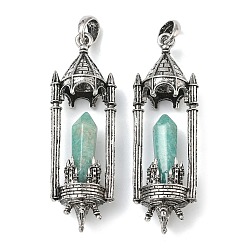 Амазонит Крупные кулоны из натурального амазонита с огранкой в форме остроконечной пули., Подсвечник в виде замка с металлическими вставками, античное серебро, 67x21.5x15 мм, отверстие : 7.5x6.5 мм