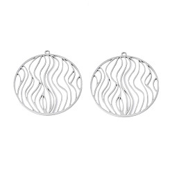 Нержавеющая Сталь Цвет Не тускнеющие 304 подвески из нержавеющей стали, плоско-круглые, цвет нержавеющей стали, 39x36.5x1 мм, отверстие : 1.6 мм