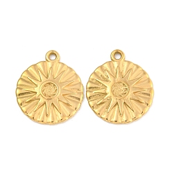 Настоящее золото 18K Ионное покрытие (ip) 304 подвески из нержавеющей стали, плоский круглый с солнечным шармом, реальный 18 k позолоченный, 20x17x2 мм, отверстие : 1.6 мм