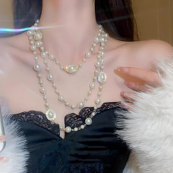 Золотой Овальные бусины из сплава и пластика с имитацией жемчуга, длинные ожерелья из цепочек для женщин, белые, золотые, 64.88 дюйм (164.8 см)